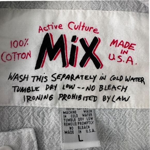 Vintage Active Culture Mix Shirt Men's Large Blue White Striped Cotton Hoodie - Picture 5 of 8